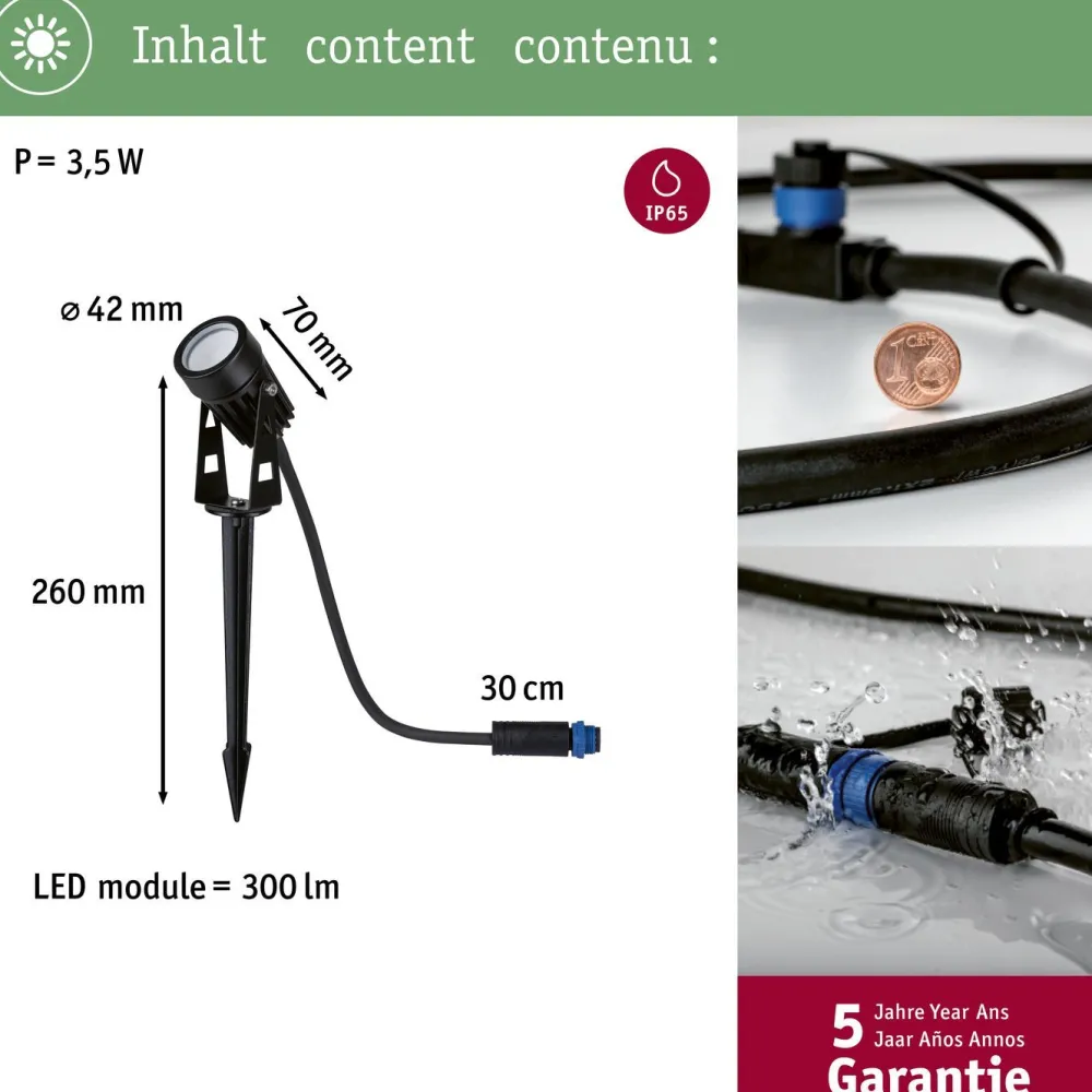 New LED-puutarhaspotti Plug & Shine maapiikki IP65 3000K 3.5W musta Puutarhavalaisimet
