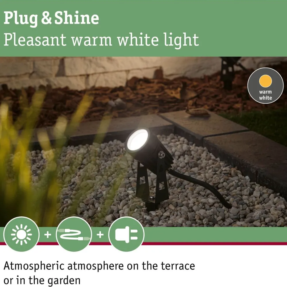 New LED-puutarhaspotti Plug & Shine maapiikki IP65 3000K 3.5W musta Puutarhavalaisimet
