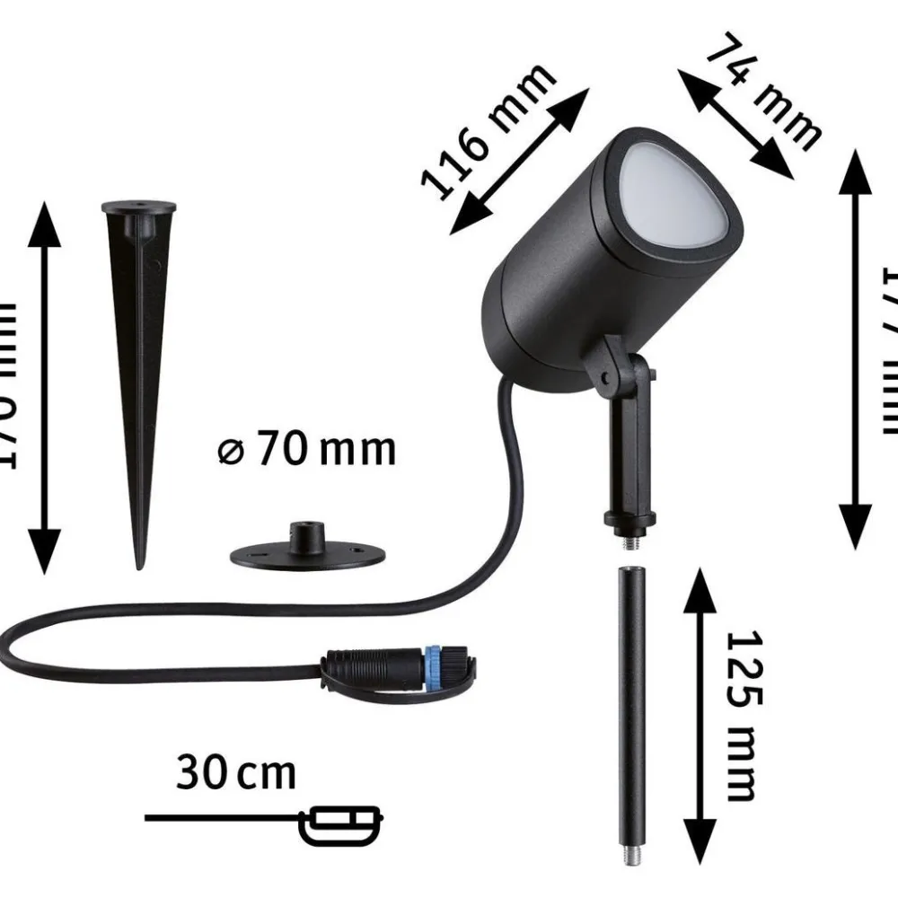 LED-puutarhaspotti Plug & Shine Shira, Smart Home Zigbee 3.0, IP65, RGBW+, antrasiitti*Paulmann Best