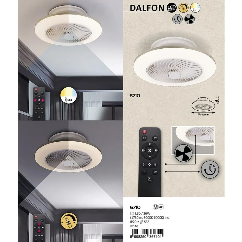 LED-tuuletinvalaisin Dalfon CCT 3000-6000K 36W Ø55 cm valkoinen*Rabalux Online