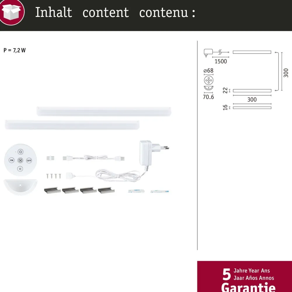 New LED-työpistevalaisin Barreo 300x22mm 3.3W 300lm valkoinen, 2kpl/pkt Keittiövalaisimet
