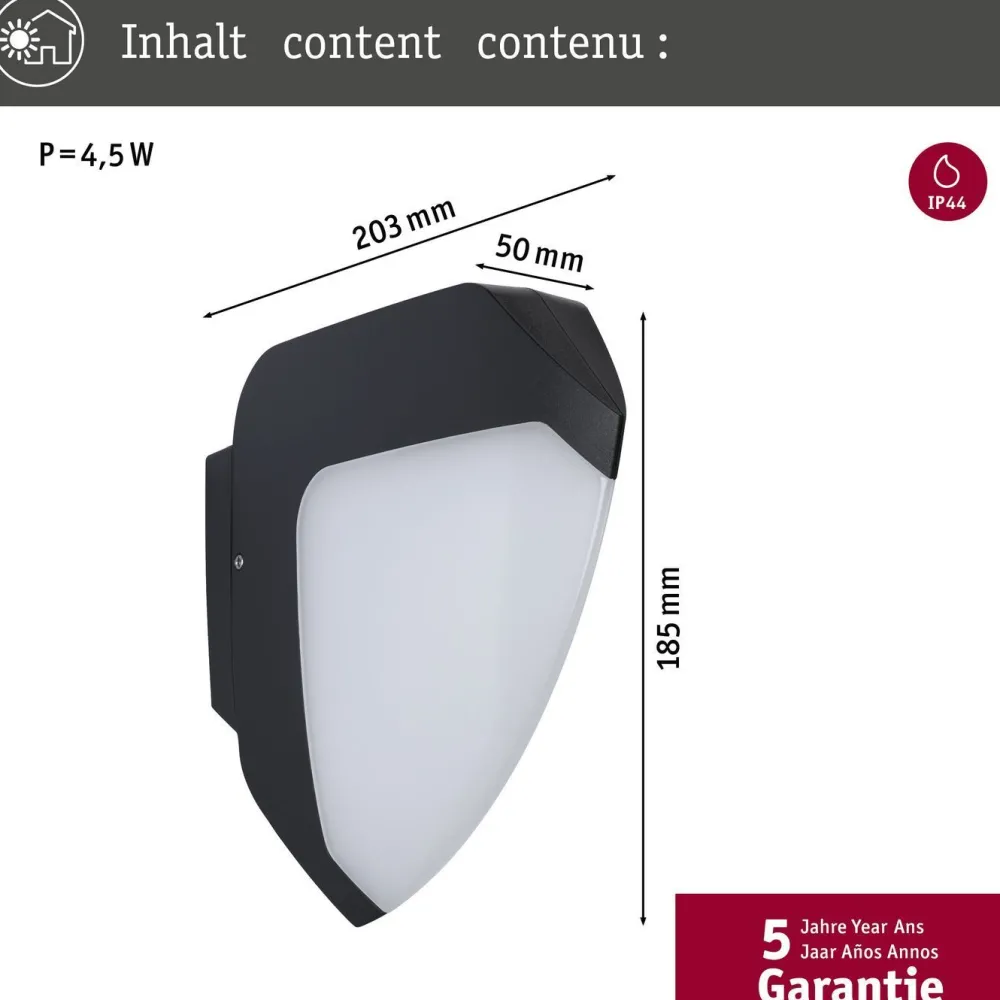 Discount LED-ulkoseinävalaisin liike- ja hämärätunnistimella Ikosea, Smart Home Zigbee 3.0, IP44, 5x20.3cm, säädettävä värilämpötila, antrasiitti Älyvalaisimet Ulos