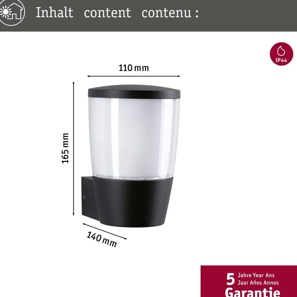 LED-ulkoseinävalaisin Bako, IP44, korroosionkestävä*Paulmann Best