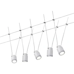 Sale LED-vaijerivalaisinsetti TunLED, 2700K, 5 valaisinta, valkoinen/mattakromi Vaijerivalaisimet
