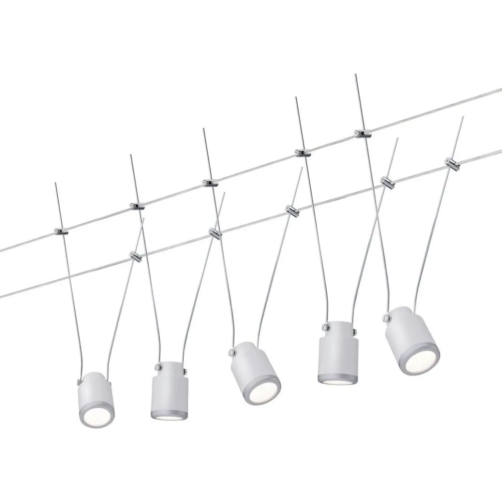 Sale LED-vaijerivalaisinsetti TunLED, 2700K, 5 valaisinta, valkoinen/mattakromi Vaijerivalaisimet