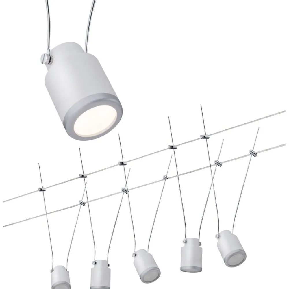 Sale LED-vaijerivalaisinsetti TunLED, 2700K, 5 valaisinta, valkoinen/mattakromi Vaijerivalaisimet