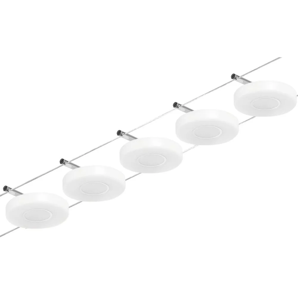 LED-Vaijerivalaisinsetti Disc 5 valaisinta + muuntaja + vaijeri 3000K kromi*Paulmann Outlet
