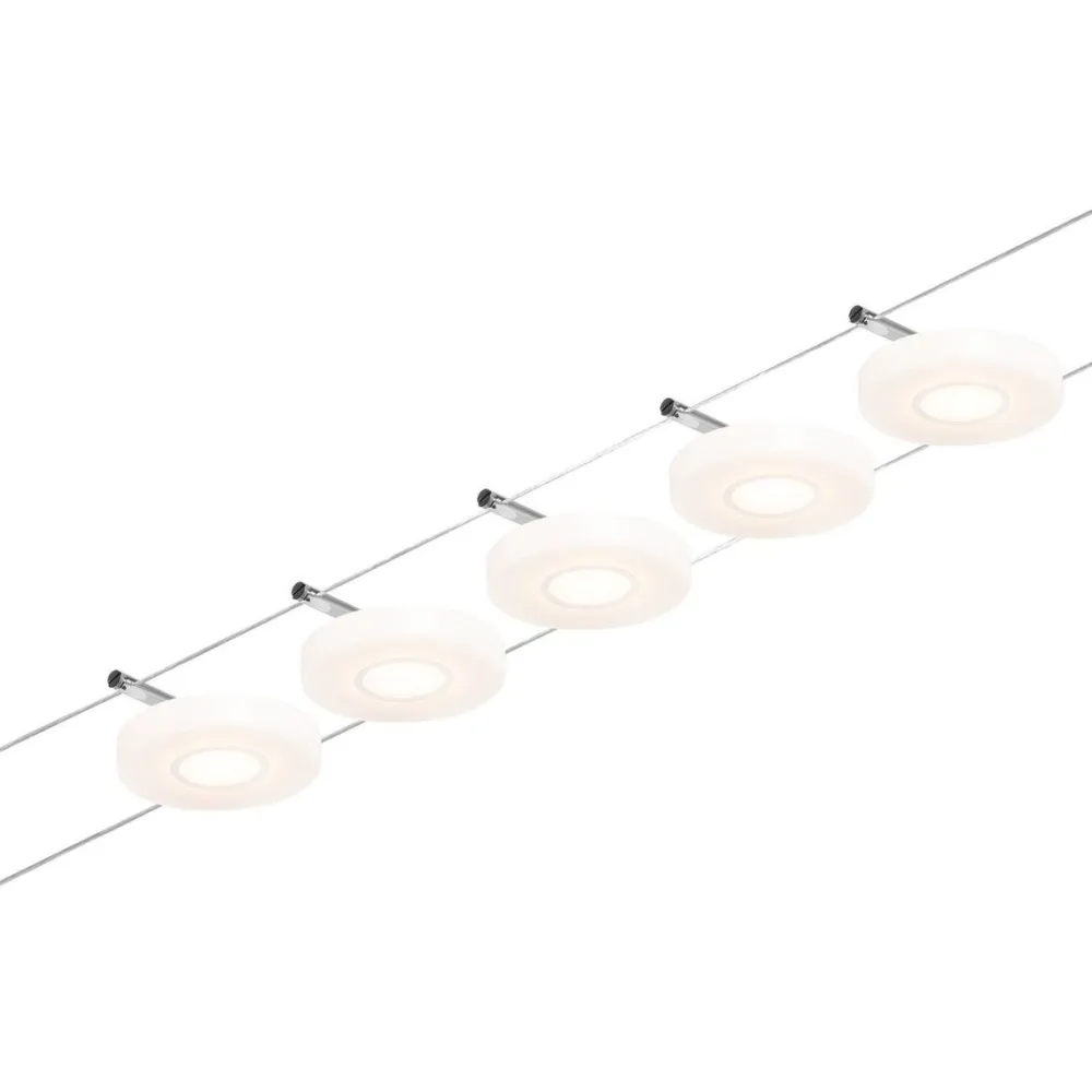 LED-Vaijerivalaisinsetti Disc 5 valaisinta + muuntaja + vaijeri 3000K kromi*Paulmann Outlet