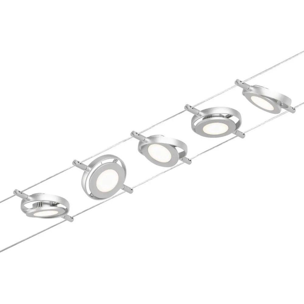Clearance LED-Vaijerivalaisinsetti RoundMac 5 valaisinta + muuntaja + vaijeri eri värejä Vaijerivalaisimet