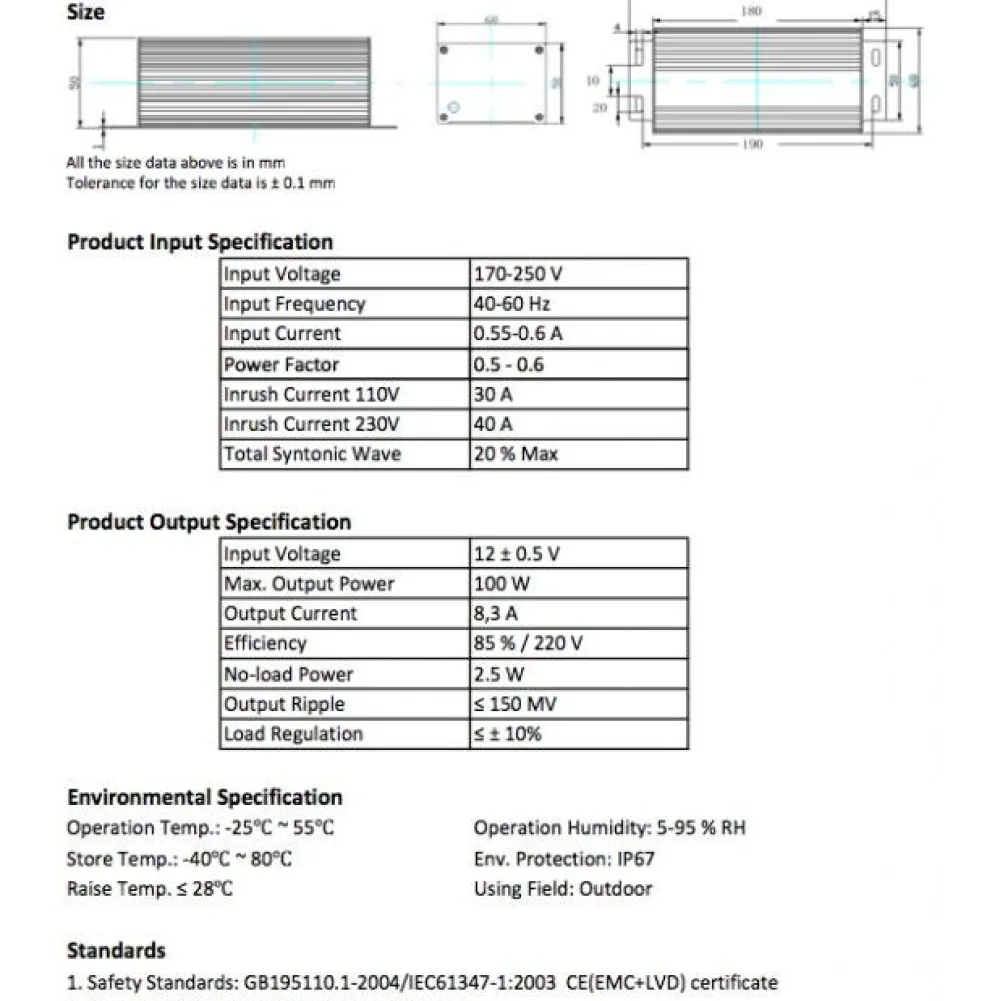 Hot LED-vakiojännitelähde 100 W 24V IP65 Led-Muuntajat Ja Led-Tarvikkeet
