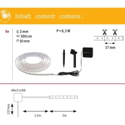 LED-valonauha aurinkokennolla , 3m, IP44, 0.3W, 16lm/m, 60LEDs/m, 2700K, hämärätunnistin Led-Nauhat