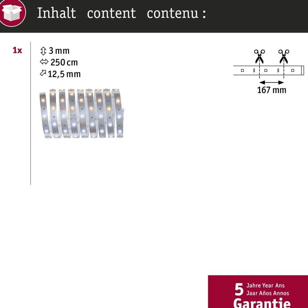 LED-valonauha MaxLED 250, 270lm/m, säädettävä värilämpötila, eri kokoja*Paulmann Clearance