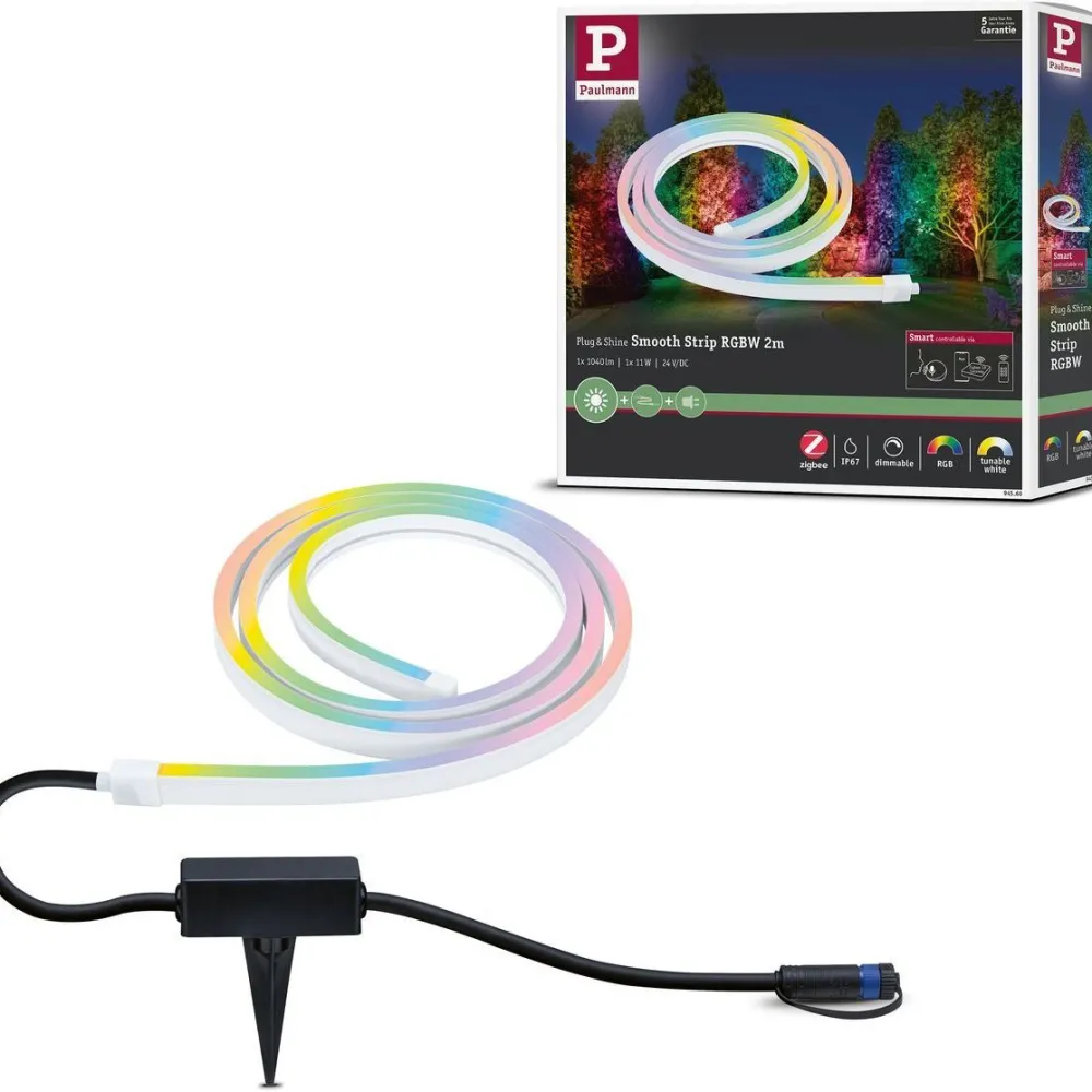 Clearance LED-valonauha Plug & Shine Smooth, 2m, Smart Home Zigbee 3.0, IP67, RGBW+, valkoinen Älyvalaisimet Ulos