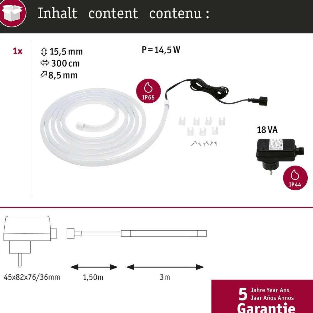 LED-valonauha ulkokäyttöön SimpLED, 3m, IP65, 12W, 200lm/m, 3000K, 18VA Led-Nauhat