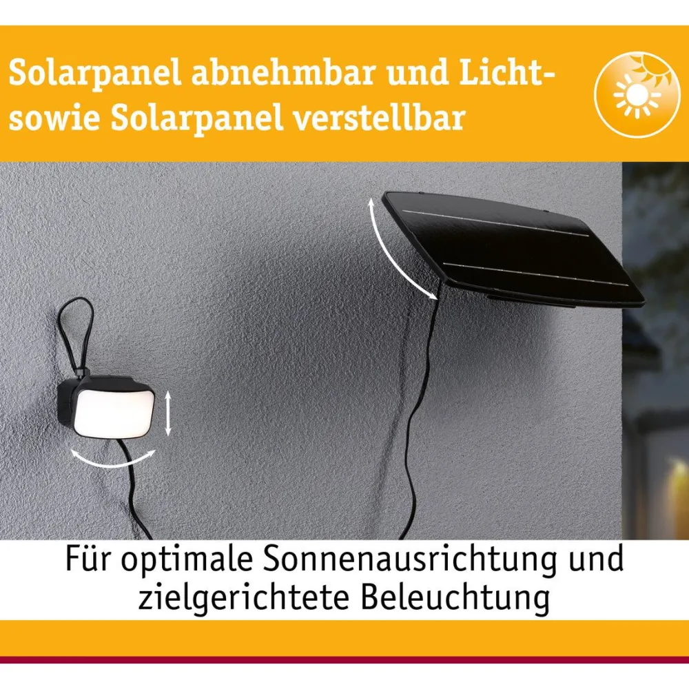 LED-valonheitin aurinkokennolla Solar Flotas, hämäräohjattu liiketunnistin (HF), IP65, 3000K, 700lm, antrasiitti*Paulmann Clearance