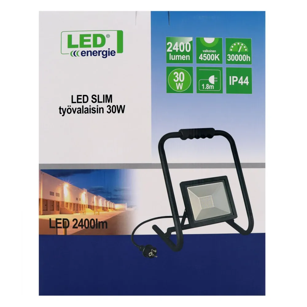 LED-valonheitin Slim, 30W, H-jalustalla, 2400lm, 4500K, IP44*LED Energie Discount