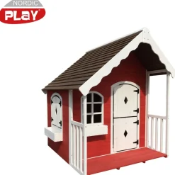 Leikkimökki verannalla punainen/valkoinen*Nordic Play Clearance