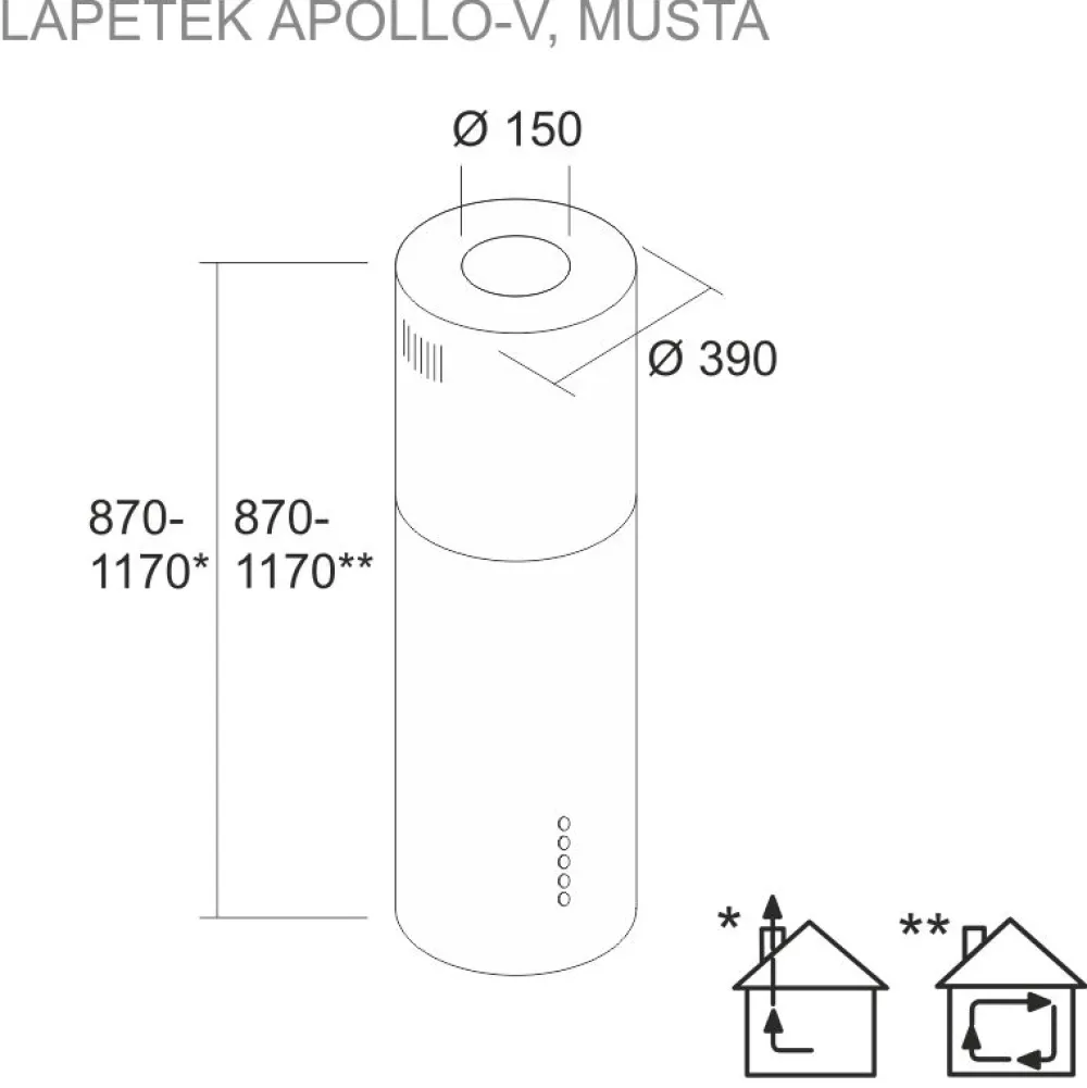 Liesituuletin Apollo-V saareke musta*Lapetek Clearance