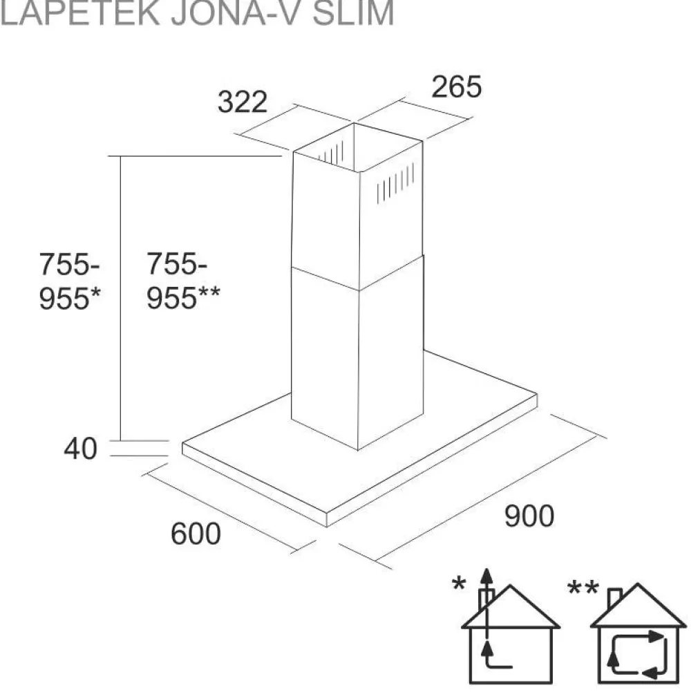 Liesituuletin Jona Slim-V 90 saareke musta*Lapetek