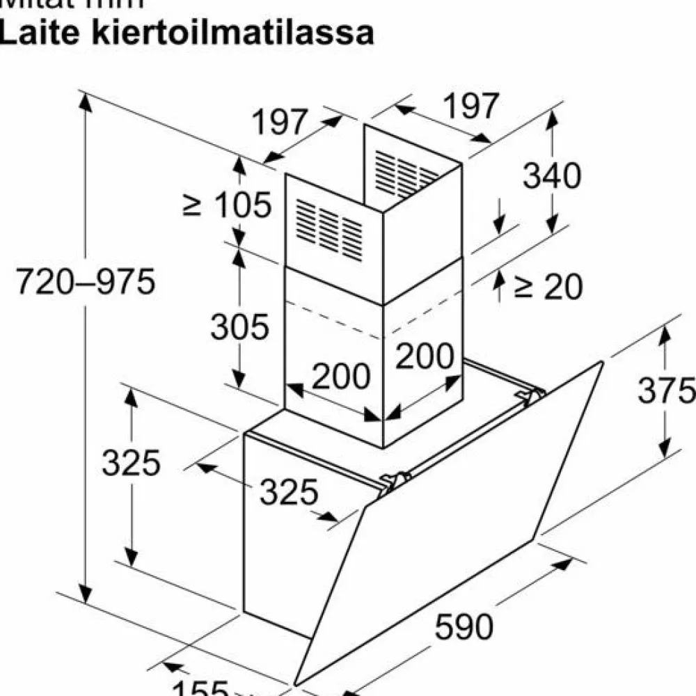 Liesituuletin iQ100 LC65KDK60 60cm musta lasi*Siemens