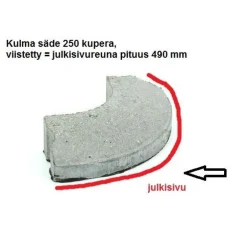 Liimattava reunakivi kulma R250 kupera 490x130x80 mm sileä harmaa*Rudus Clearance