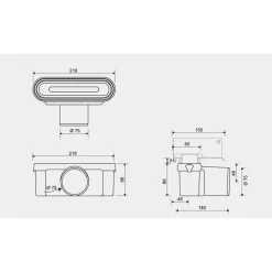 Linjalattiakaivon vaakakaivo 1411, vesilukolla, Ø75mm*Unidrain Outlet