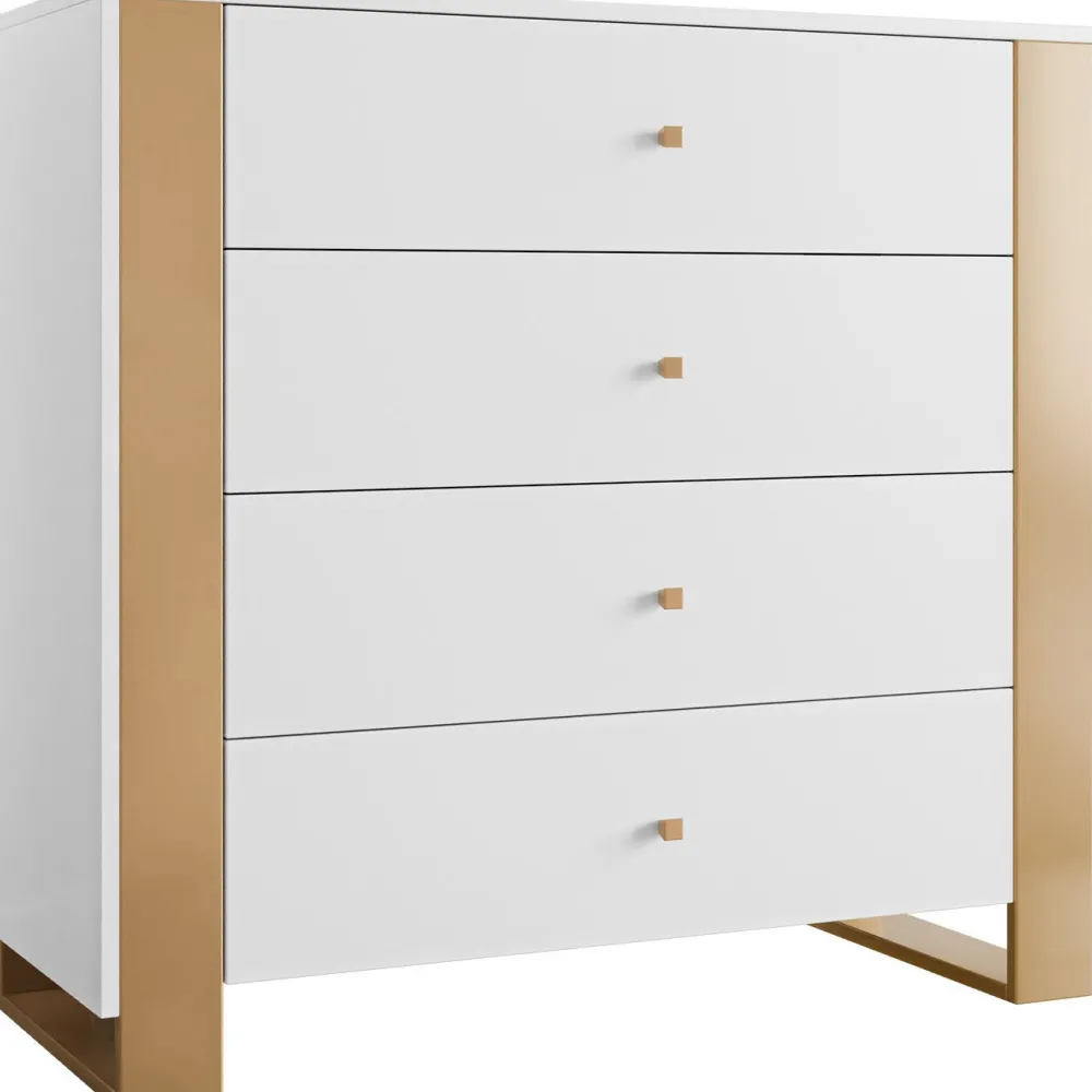 New Lipasto 4SZ LOUTIO, 94x100cm, valkoinen/kulta Lipastot