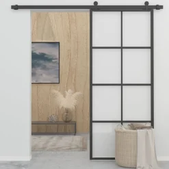 Outlet Liukuovi alumiini ja ESG-lasi 83x205 cm musta Liukuovet|Sisäovet