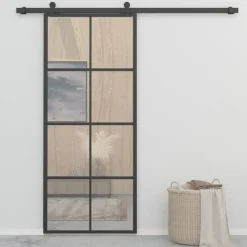 Outlet Liukuovi alumiini ja ESG-lasi 83x205 cm musta Liukuovet|Sisäovet
