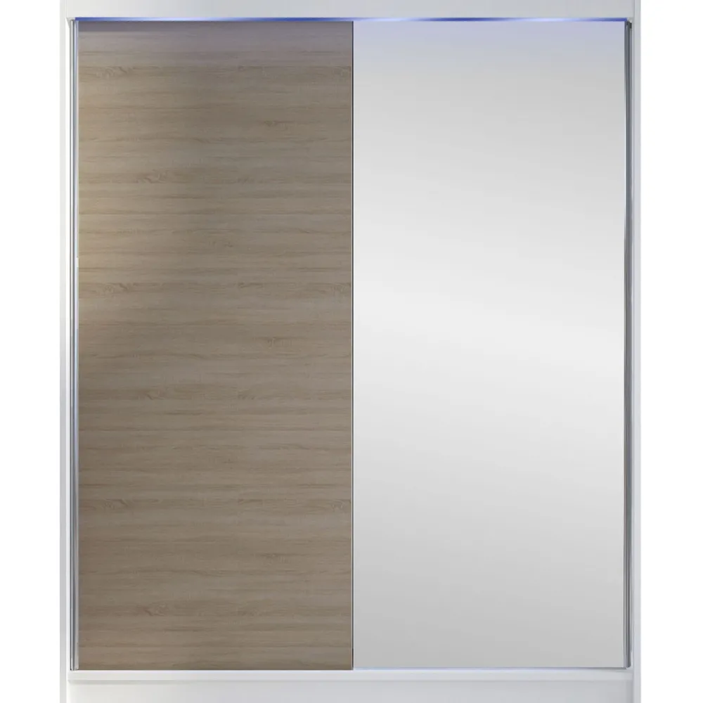 Clearance Liukuovivaatekaappi CAMINO I, LED-valaistuksella, peilillä, 150x200cm Liukuovikaapit