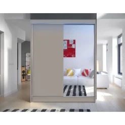 Clearance Liukuovivaatekaappi CAMINO I, LED-valaistuksella, peilillä, 150x200cm Liukuovikaapit