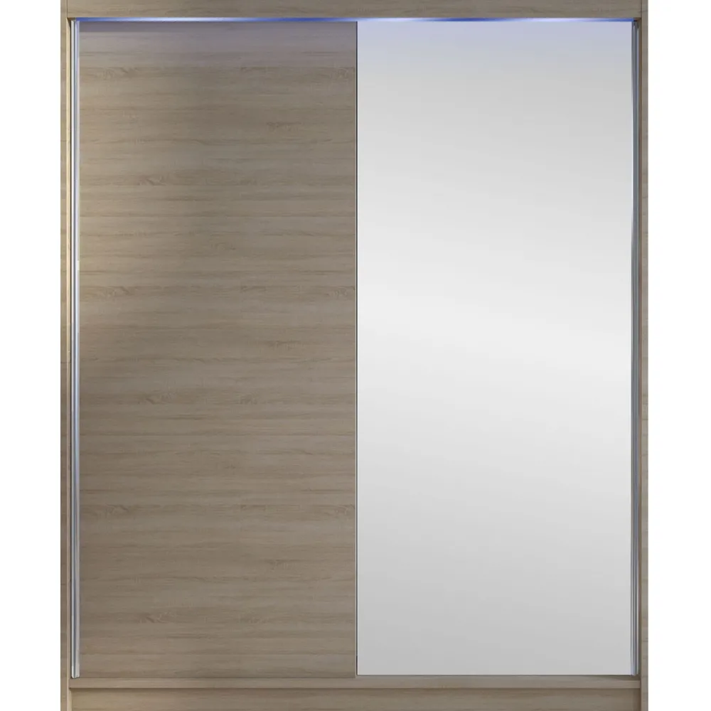 Clearance Liukuovivaatekaappi CAMINO I, LED-valaistuksella, peilillä, 150x200cm Liukuovikaapit