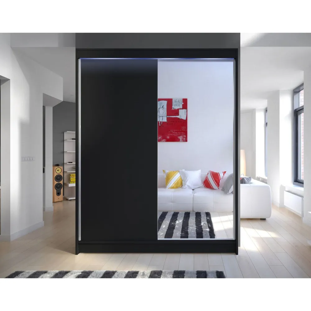 Clearance Liukuovivaatekaappi CAMINO I, LED-valaistuksella, peilillä, 150x200cm Liukuovikaapit