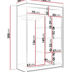 Liukuovivaatekaappi MIAMI / ALDO V, LED-valaistuksella, peilillä, 120x200cm*Nomla