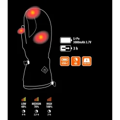 Lämmitettävät rukkaset , 2x5V, 3000mAh, L/XL, musta*Retki Online