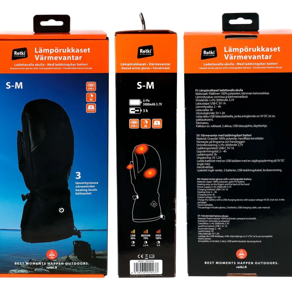 Best Lämmitettävät rukkaset , 2x5V, 3000mAh, S/M, musta Työkäsineet