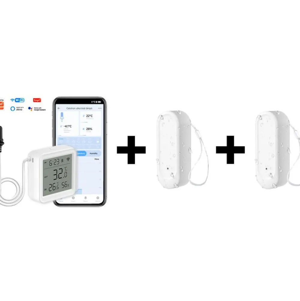 Lämpö- ja kosteusanturipaketti Tuya Smart WiFi, CETZ052 + 2kpl CETH092 anturit*Celotron Outlet