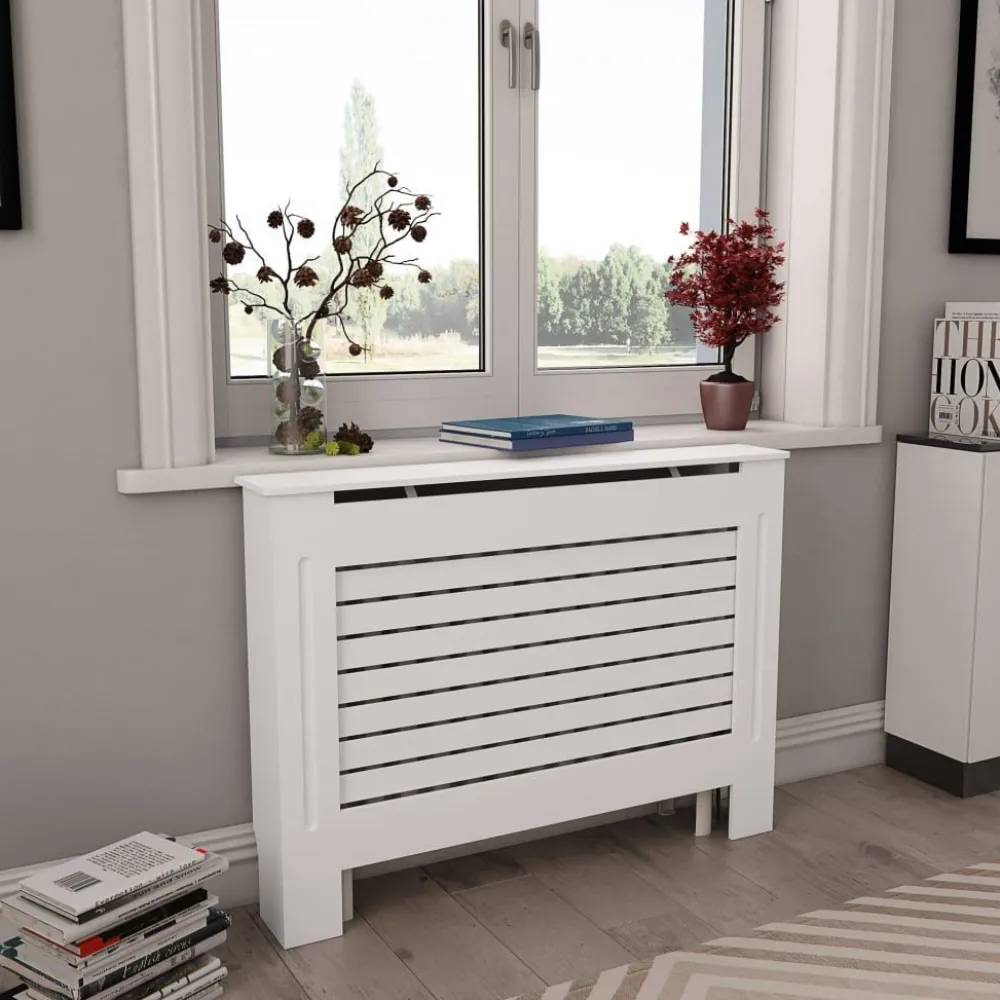 New Lämpöpatterin suojat 2 kpl valkoinen 112x19x81,5 cm mdf Patterinsuojat