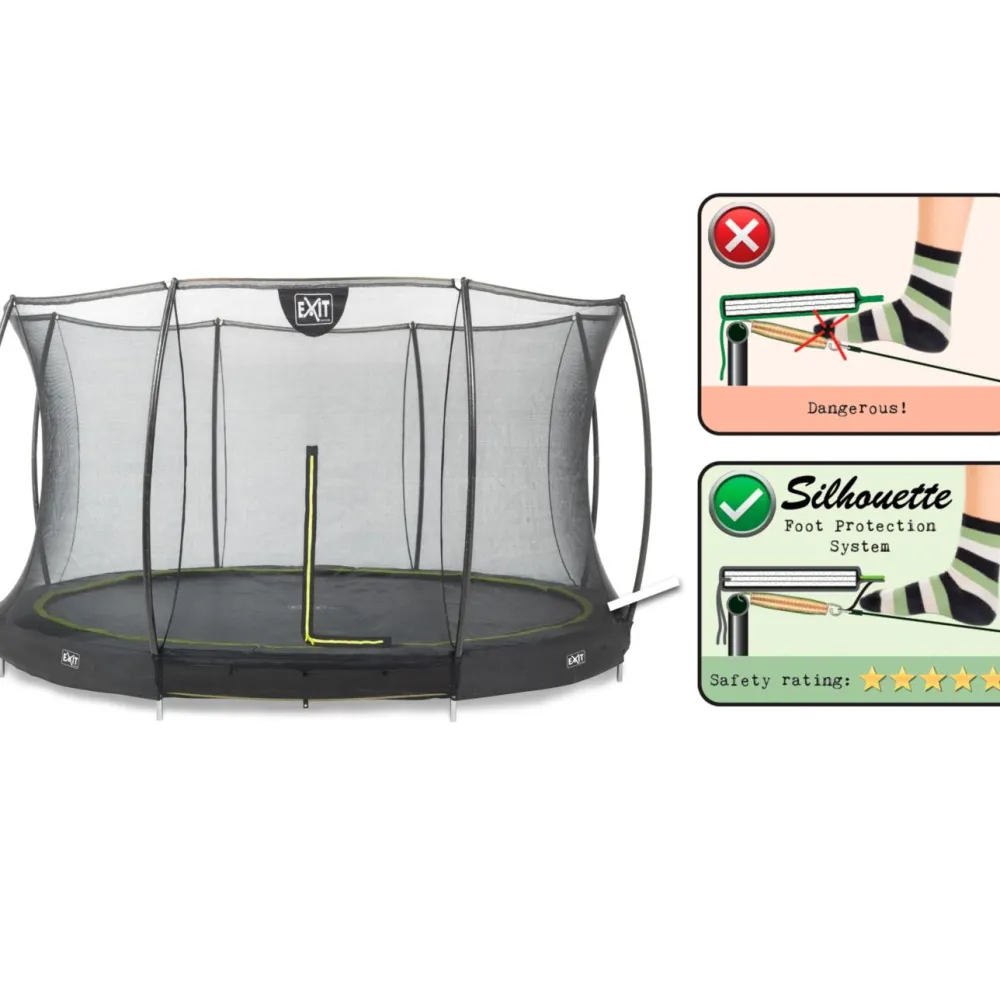 Maatrampoliini Silhouette Ground pyöreä sis. turvaverkko musta eri kokoja*Exit Sale