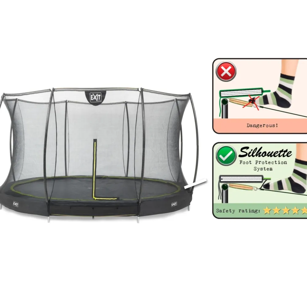 Maatrampoliini Silhouette Ground pyöreä sis. turvaverkko musta eri kokoja*Exit Sale