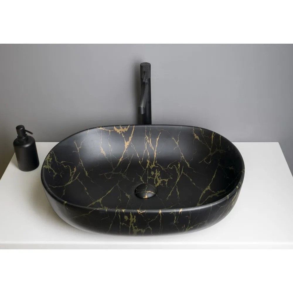 Malja-allas Caleo 60x42cm, musta marmori*Interia Discount