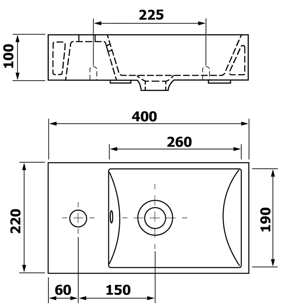 Sale Malja-allas Minos Cloakroom 400x220 mm vasen valkoinen Seinään Kiinnitettävät Altaat