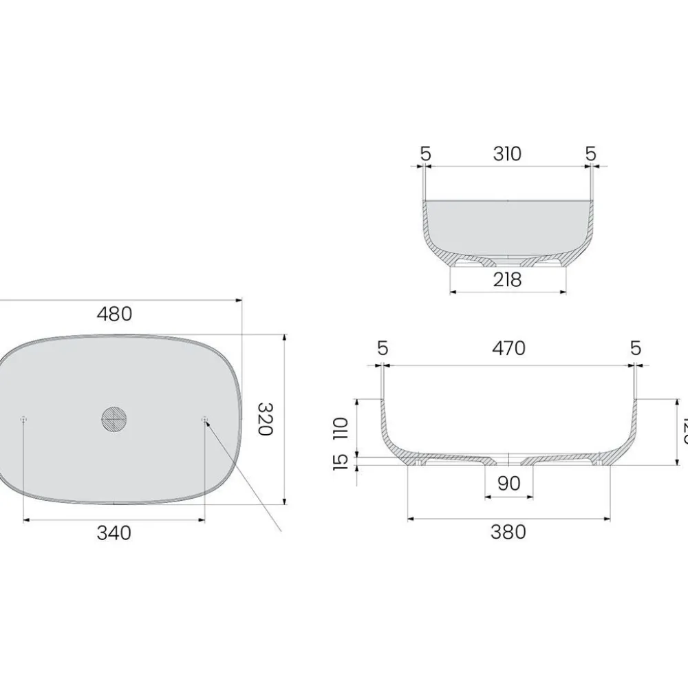 Malja-allas Kaita 480x320mm komposiitti valkoinen*Savo Best
