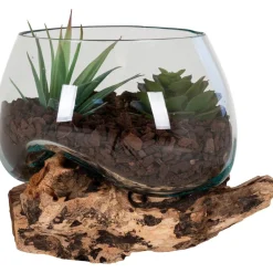 Maljakko puujalustalla San Marino Waterdrop, 15cm, tiikki/lasi*House Nordic Online