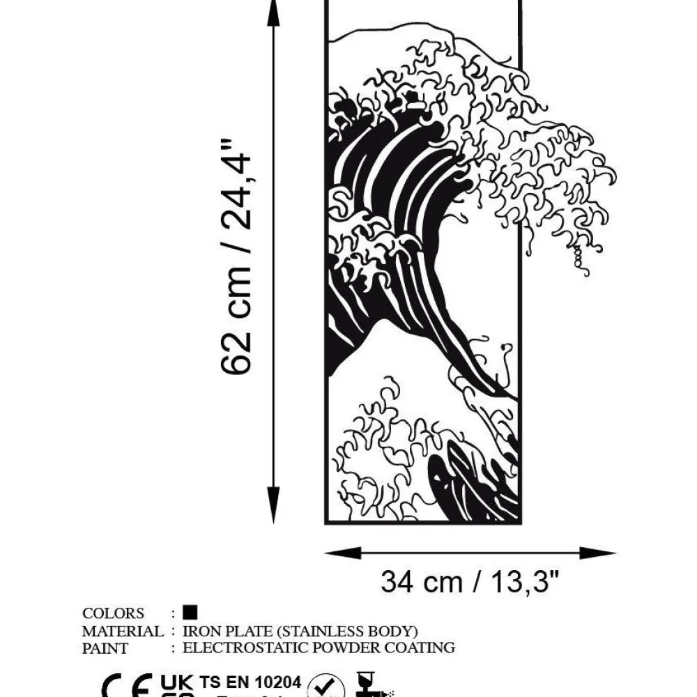 Metallinen seinäkoriste Waves 3, musta*Linento Clearance