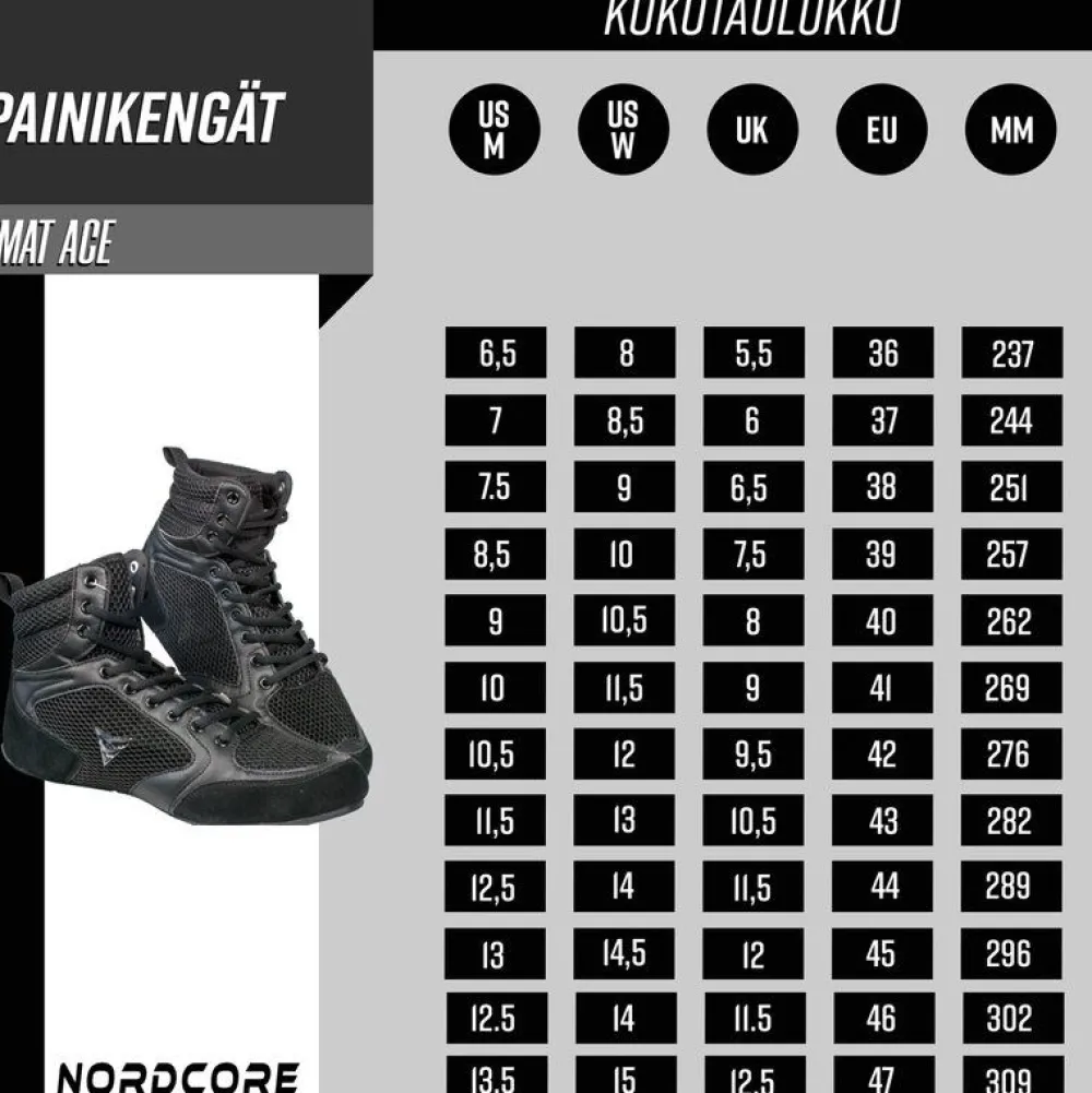 Sale Painikengät Mat Ace Core, musta, eri kokoja Urheilukengät