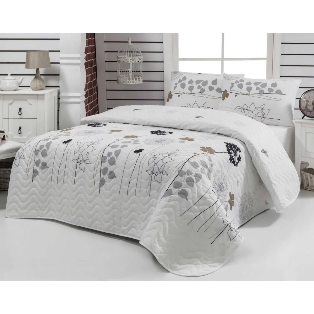 Best Parivuoteen päiväpeitto + 2 tyynyliinaa Atlantis, 200x220cm + 50x70cm, valkoinen/harmaa Päiväpeitot Ja Huovat
