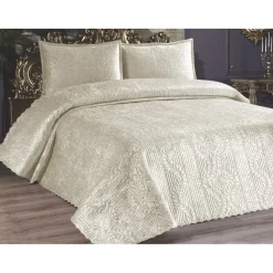 Parivuoteen päiväpeitto + 2 tyynyliinaa Velica, 230x250cm + 50x70cm, kerma Päiväpeitot Ja Huovat