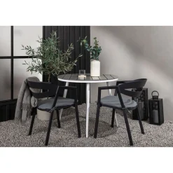 Parvekeryhmä , ø90cm, harmaa/valkoinen Break-pöytä + 2 musta/harmaata Slit-tuolia*Venture Home Sale