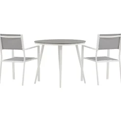 Parvekeryhmä , ø90cm, harmaa/valkoinen Break-pöytä + 2 harmaa-valkoista Copacabana-tuolia*Venture Home Clearance